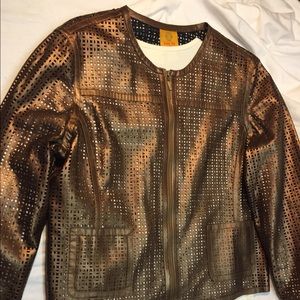 Copper perforated faux leather jacket